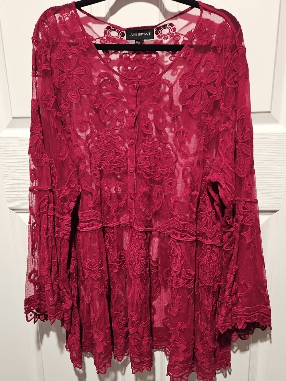 Lane Bryant Red Lace Peasant Blouse 22/24